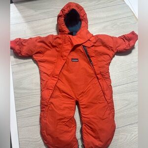 Patagonia orange with blue soft fleece inside Infant Snowsuit/ full zip